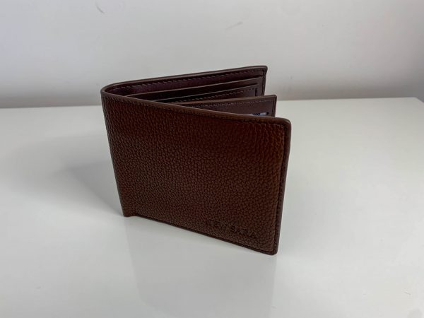 Skórzany brązowy portfel w kratę
