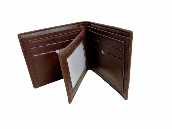 Skórzany brązowy portfel w kratę